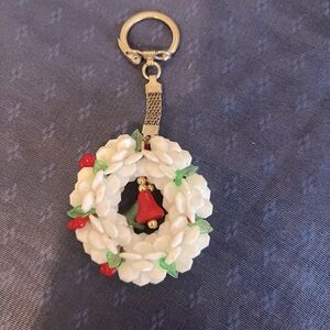 Vintage Christmas Beaded Wreath Keychain Bells Holiday